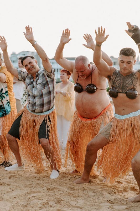 male audience hula dancers